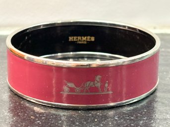 Hermes Enamel Calche Bangle, PM - Red Enamel Silver Metal - New In Box