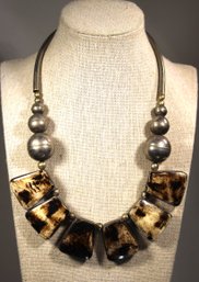 1980s Nickel Plated Carved Bone Necklace