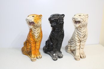 Set Of Three Plaster Tigers