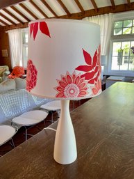 White Table Lamp With Colorful Orange & Red Floral Shade