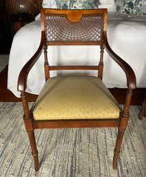 Handsome Burled Walnut Caned Back Accent Chair