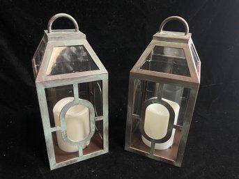 Pair Of Glass Candle Lanterns
