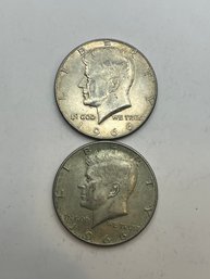 2 40 Silver Kennedy Half Dollars 1966