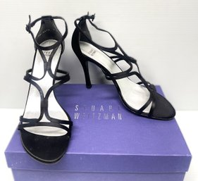 Stuart Weitzman Black Satin High Heel Sandals- Size 9.5