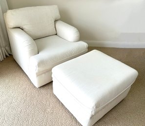 A Modern Linen Armchair And Ottoman By Bernhardt Furniture