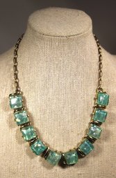 Pair 1960s Costume Blue Plastic Gold Tone Metal Necklace 16' Long Choker