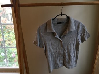 BRANDY MELVILLE, John Galt Line, Cotton Knit Button Down Short Sleeved Collared Shirt, Grey, One Sz