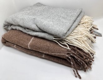 2 New Wool & Alpaca Throw Blankets, 1 With Pas-Par-Tou Boutique Tags, Larger Retailed For $250, Imported From