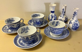 3 Spode Bud Vases & 4 Spode Teacups & Saucers