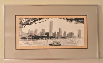 Vintage 1980's Chicago Skyline View Print By James H Wennersten 228/250 Silver Frame & Double Gray Matting