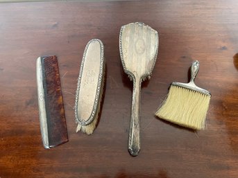 Antique 4 Piece Silver Vanity Comb Brush Grooming Set