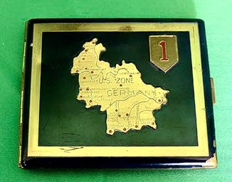 VTG WW2  Cigarette Box Brass & Enamel Map Of US Zone In Germany