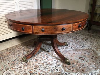 Stunning Antique 19th Century English William IV - All Rosewood Drum Table - All Drawers Around - Top Rotates