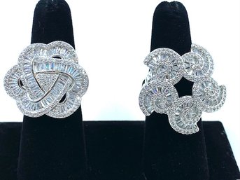 Pair Of Sensational 925 Stamped Size 7 Cocktail Rings