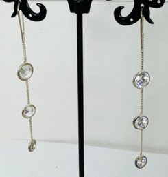 BEAUTIFUL STERLING SILVER THREADER CRYSTAL DANGLE EARRINGS