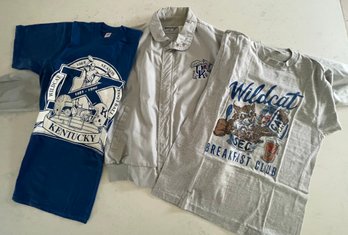 Vtg Lot Of 3 U. Of Kentucky Wildcat Items: 2 T-shirts ('87,'90) & Jacket New Without Tags