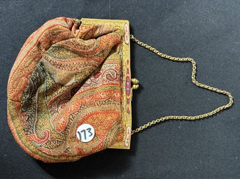 ANTIQUE PAISLEY PURSE WITH ENAMELED BRONZE FRAME