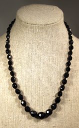 Vintage Faceted Black Glass Graduated Beaded Necklace Choker