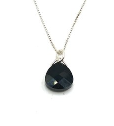 Sterling Silver Onyx Color Tear Drop Shaped Pendant Necklace