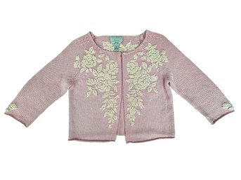 Talbots Light Pink Cotton Cardigan With White Knot Stitch Embroidery - Size S