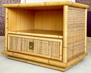 A Vintage Italian Modern Rattan And Cane Nightstand Bal Vera SPA For Ray O'Donnell Interiors