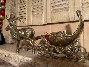Solid Brass Reindeer And Sleigh
