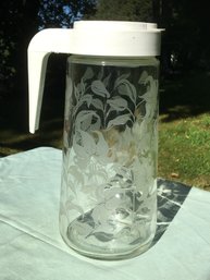 Vintage MCM Tang Orange Drink Advertising Pitcher With Lily Lilies Flower Design