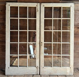 A Pair Of 15 Lite White Wood French Antique Doors