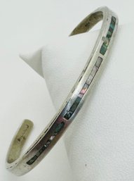 VINTAGE MEXICAN STERLING SILVER SHELL INLAID CUFF BRACELET