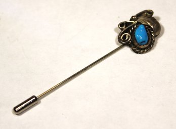 STERLING SILVER TOPPED STICKPIN HAVING TURQUOISE STONE