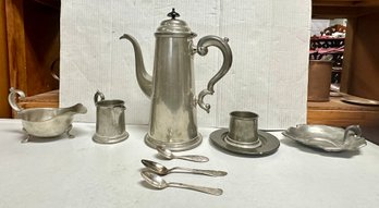 International Pewter Gravy Boat, Creamer, Sheffield Coffee Pot, Serving Plate, Pewter Plate LizS-C4