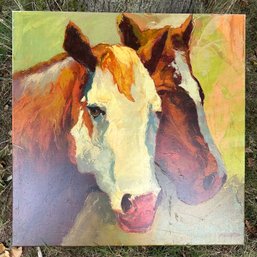 2 Horses Oil Painting ~ Signed R.Charles ~