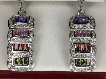 Incredible Sterling Silver Multi Gemstone Earrings - Pink Tourmaline - Peridot - Garnet & Amethyst