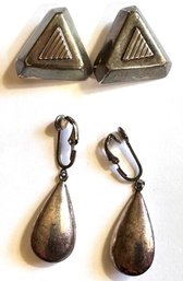 2 Pairs Vintage Sterling Silver Clip-On Earrings