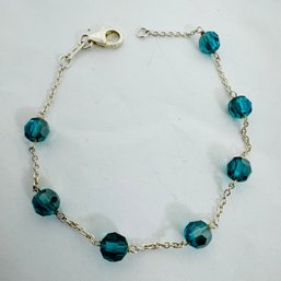 PRETTY STERLING SILVER TEAL CRYSTAL BEAD BRACELET