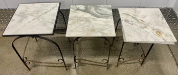 Wrought Iron Nesting Tables With Marble Tile Tops (3)