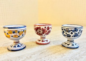 Trio Of VIntage Italian Majolica Ceramic Egg Cups