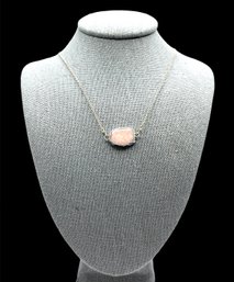 Italian Sterling Silver Pink Smooth Inlay Stone Necklace