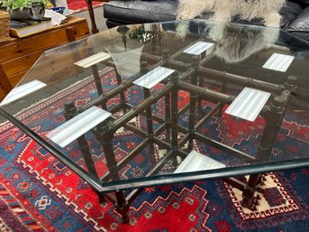Beveled Glass Top Bamboo Coffee Table