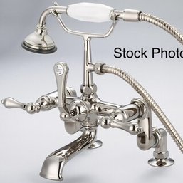 A British Telephone Deck Mount  Faucet - Handheld Shower - Cross Handles - Polished Nickel