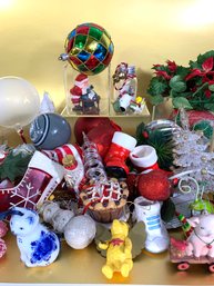 Collection Of 48 Christmas Ornaments Including Blown Glass, Hallmark, Adler, Disney, Candle Florals & Picks