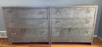 Two Simmons Metal Three Drawer Dressers