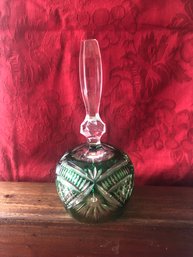 Vintage Bohemian Emerald Green Cut To Clear Crystal Bell