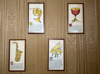 Vintage Hand Decorated Jacque Pati Instrumental Prints