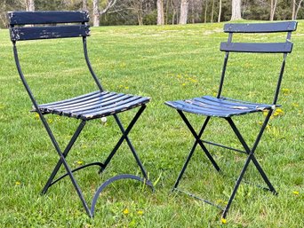Two Slatted Wood Garden Bistro Chairs