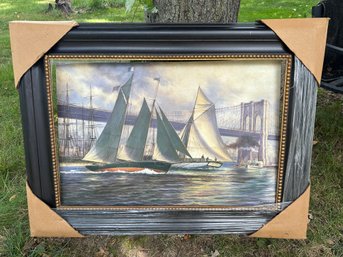 Gorgeous Sailboats/Bridge With Frame ~ Signed J.Lynch ~