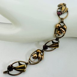 VINTAGE SIGNED STAR-ART 12K GOLD-FILLED PURPLE GLASS BRACELET - ART DECO