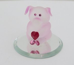 A Miniature Glass Pig With Heart Crystal By Glass Baron