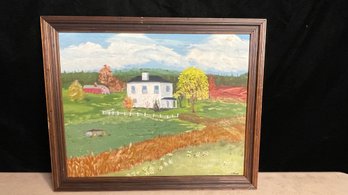 Original Signed Oil Painting Of A Farm With A Barn