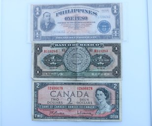 Foreign Paper Currency Notes Mexican And Canada